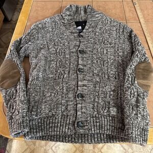 American Stitch Brown Chunky Cable Knit Sweater Jacket Fleece Lined Men Sz Small